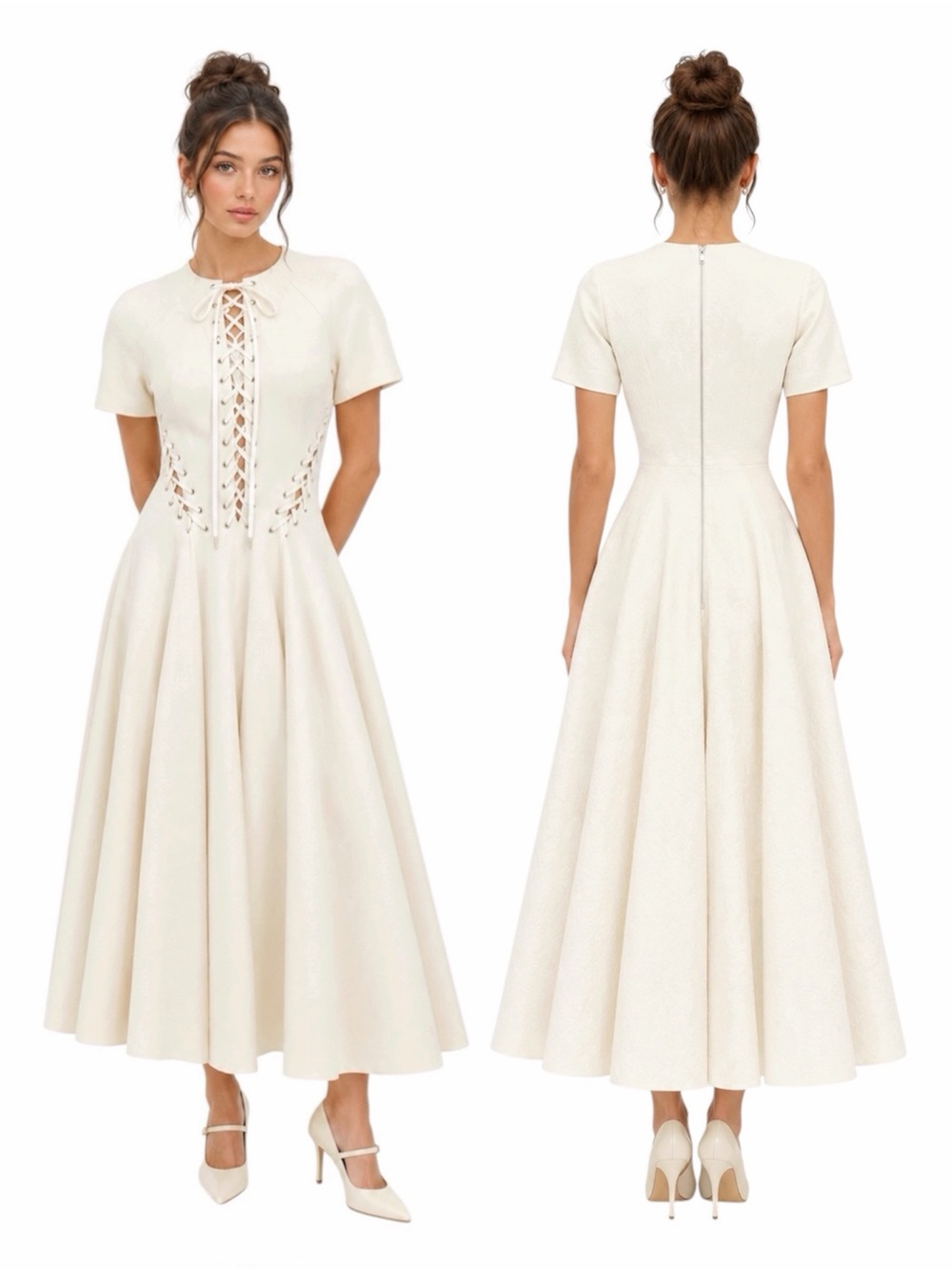UNTTLD THE NARO LACED-UP IVORY MIDI DRESS SZ44 (XL) - BNWT